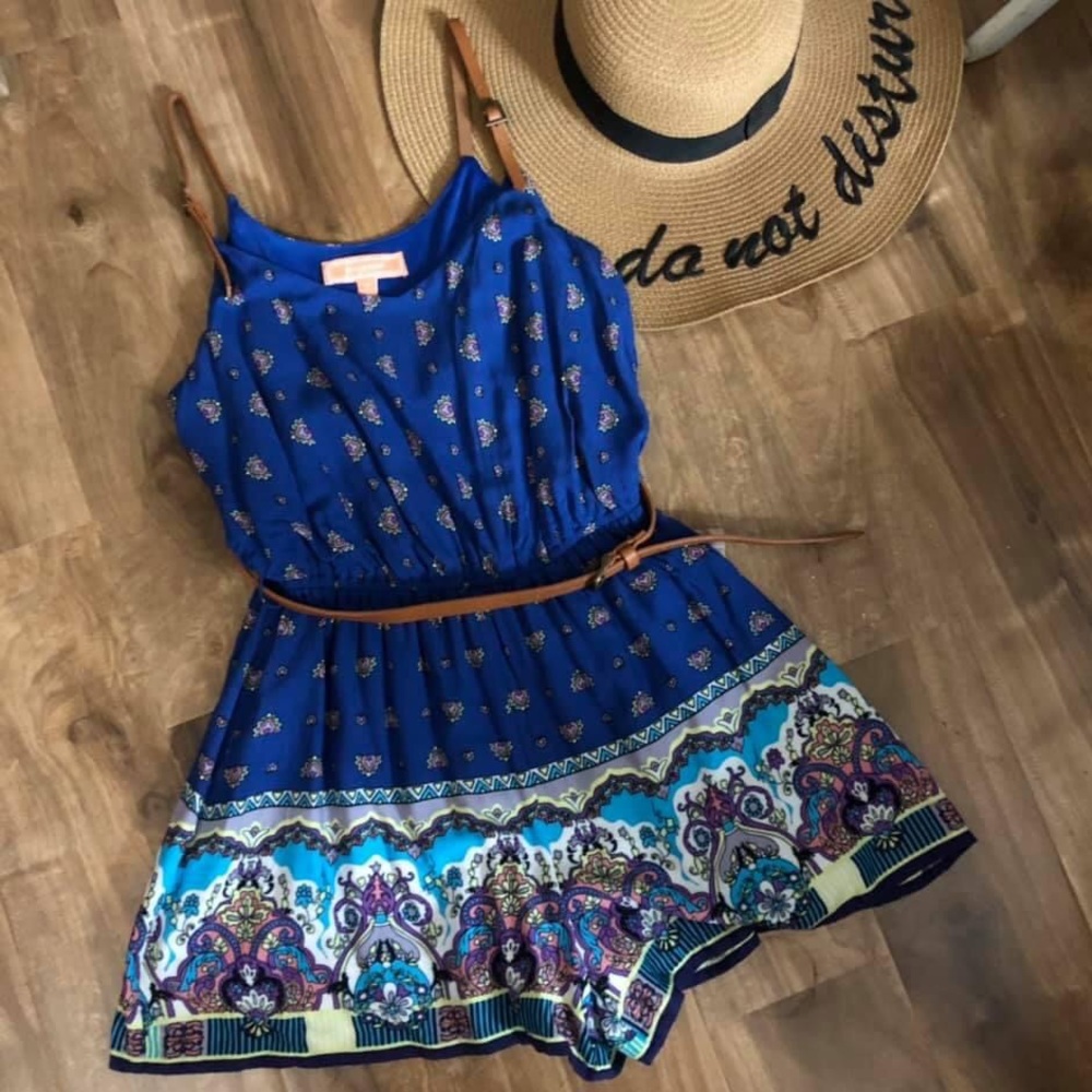 Peach puff blue romper new leather straps
